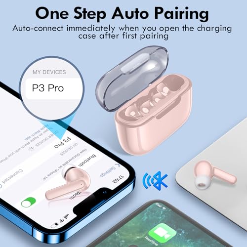 kurdene Wireless Earbuds, Bluetooth 5.3 in Ear Buds Light Weight Headphones with Deep Bass Sound,48 Hours Playtime Headset,Clear Calls Earphones with Mics for Sports Workout Pink - color: Pink