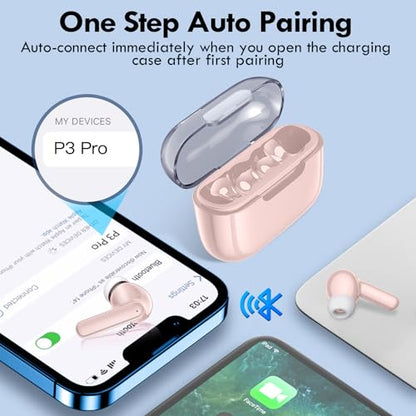 kurdene Wireless Earbuds, Bluetooth 5.3 in Ear Buds Light Weight Headphones with Deep Bass Sound,48 Hours Playtime Headset,Clear Calls Earphones with Mics for Sports Workout Pink - color: Pink