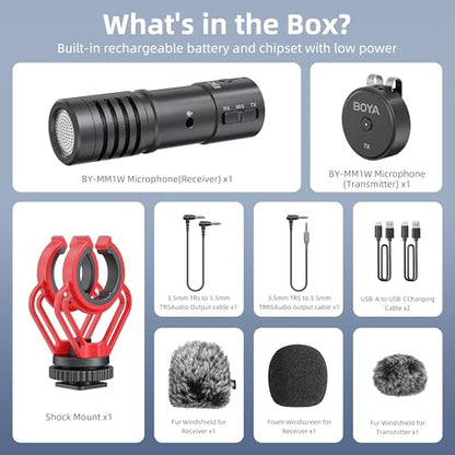 BOYA MM1W Shotgun Mic for Video Camera, Shotgun Microphone with Shock Mount, External Microphone for iPhone, Android, Smartphones, DSLR Camcorders, Ideal for Recording, Live Streaming, and Vlogging