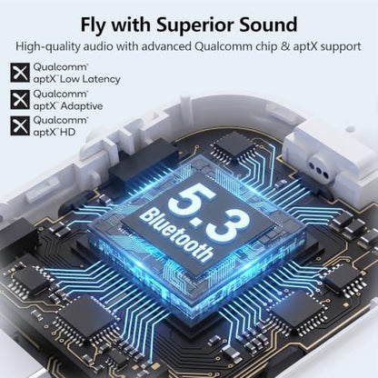 1Mii SafeFly Min Airplane Bluetooth Adapter for 2 AirPods or Headphones | aptX Adaptive & HD Hi-Fi Sound, Display Screen, 25H Battery, 3.5mm AUX Wireless Audio Transmitter for Flight Travel, TVs, Gym
