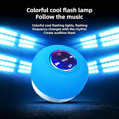 Mini Bluetooth Shower Speaker Blue, Silicone Suction Cup Portable Speaker with LED Lights, IPX4 Waterproof, Built in Mic, for Bathroom Kitchen Outdoors, Ideal Gifts (Blue) - color: Blue