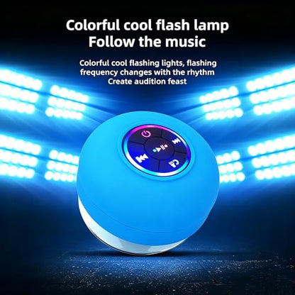 Mini Bluetooth Shower Speaker Blue, Silicone Suction Cup Portable Speaker with LED Lights, IPX4 Waterproof, Built in Mic, for Bathroom Kitchen Outdoors, Ideal Gifts (Blue) - color: Blue