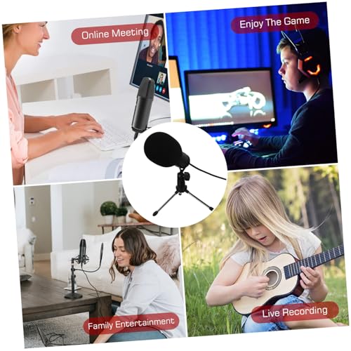 Cardioid USB Condenser Microphone with Tripod Stand and USB Cable Plug and Play Streaming Mic for Pc Laptop Adjustable Volume for Recording Broadcasting Video Conference