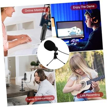 Cardioid USB Condenser Microphone with Tripod Stand and USB Cable Plug and Play Streaming Mic for Pc Laptop Adjustable Volume for Recording Broadcasting Video Conference