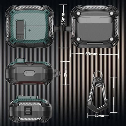 Compatible with Samsung Galaxy Buds 3 Pro Case/Bud3 Cover Lock Clip with Phone Stand for Men, Military Shell Galaxy Buds Pro 3/ Bud 3 Protective Armor Skin with with Cleaner Kit & Carabiner - color: ABlack/Green