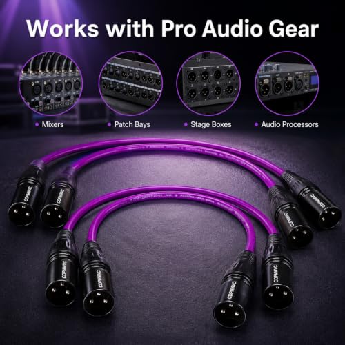 XLR Male to Male Cable 1ft 2-Pack, OFC Triple Braided Shielded Balanced 3-Pin Mic Cord for Home Studio, Podcast, DMX, Shure SM57 SM58, Mixer, Audio Interface