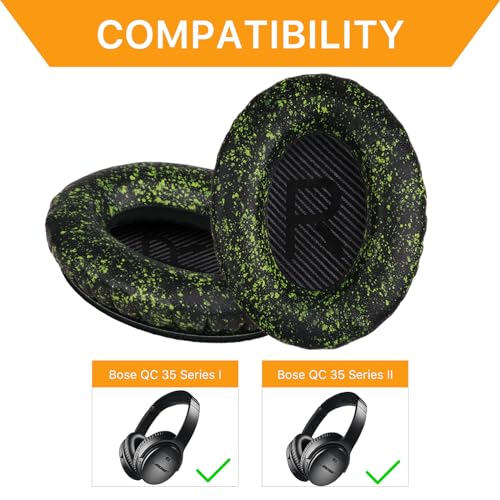 Replacement Ear Pads for Bose QC35 and QC35 II | EarPads Cushions with Noise Isolation Memory Foam, Softer Protein Leather, Added Thickness - color: Black-G-2