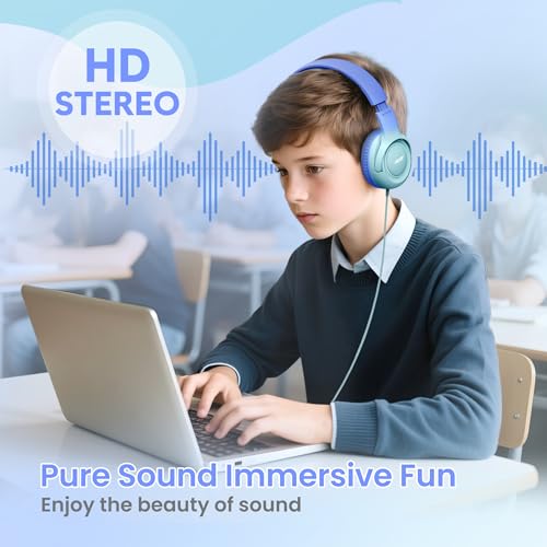 Acer Kids Headphones for School, 85-94dB Limiter, 3.5mm Jack, w/Mic HK03 | Foldable Wired Over Ear Headphones, for Toddler School/Travel/iPad/Tablet, Blue-Gradient - color: Blue Gradient