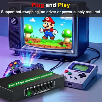 RCA AV Switch 8 in 1 Out Composite Video L/R Audio Switcher