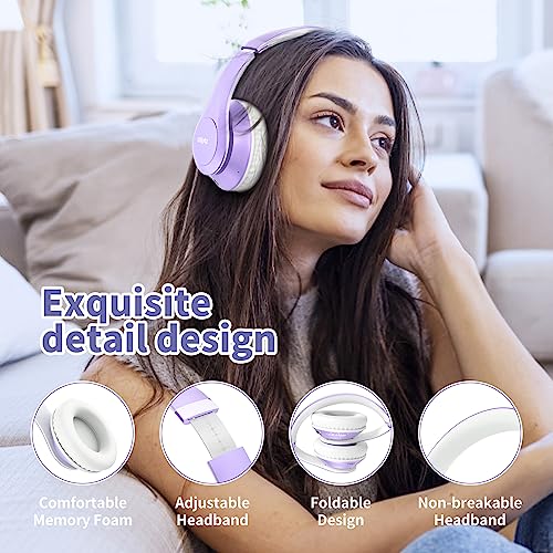 Uliptz Bluetooth Headphones Over Ear, Wireless HiFi Stereo Foldable Headset | 65H Playtime, Bluetooth 6.0, 6 EQ Modes, Built-in Mic, Deep Bass Stereo, Lightweight Design for Home, Office, Travel & PC - color: Purple