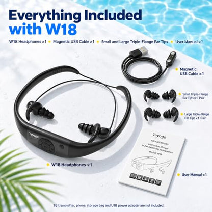 Tayogo 4-in-1 Waterproof MP3 Player for Swimming with Bluetooth and FM - color: black