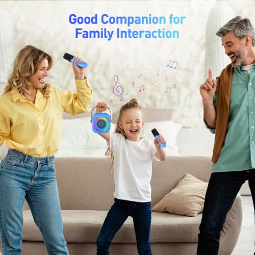 Mini Karaoke Machine for Kids Adults: Portable Bluetooth Karaoke Speaker with 2 Wireless Microphones, Karaoke Gifts for Girls Boys Ages 4-12+ Years Old Christmas Birthday Home Party(Navy Blue) - color: Navy Blue
