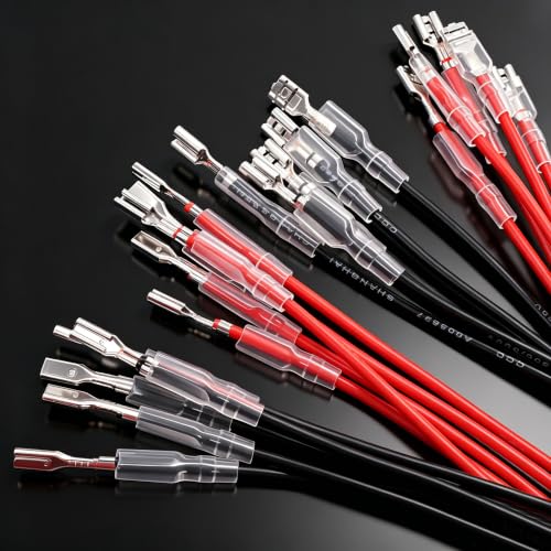 Twidec/20Pcs 2.8mm and 4.8mm Female Spade Crimp Terminal with Insulating Sleeve and Wire Red + Black Female Spade Quick Splice Assortment Kit - size: 20 Pieces 2.8/4.8mm