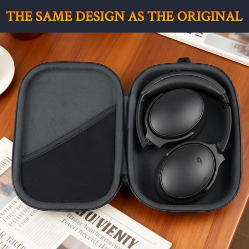 SOULWIT Headphone Carry Case for Bose QC35/QC45/QC Ultra/QC25/QC SE/Quiet Comfort, Hard EVA Replacement Case, Travel Storage Bag with Carabiner - Black