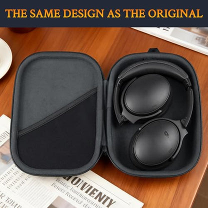 SOULWIT Headphone Carry Case for Bose QC35/QC45/QC Ultra/QC25/QC SE/Quiet Comfort, Hard EVA Replacement Case, Travel Storage Bag with Carabiner - Black