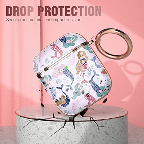Maxjoy for AirPods Case, Cute AirPod Case Protective Hard AirPod 2 Gen Cover for Women Men with Keychain for AirPods 2nd 1st Generation Charging Cover 2&1, Mermaid - color: Red +Blue