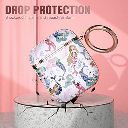 Maxjoy for AirPods Case, Cute AirPod Case Protective Hard AirPod 2 Gen Cover for Women Men with Keychain for AirPods 2nd 1st Generation Charging Cover 2&1, Mermaid - color: Red +Blue