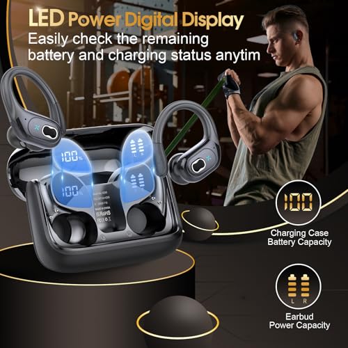 3 Sets Wireless Earbuds Sport, Bluetooth 5.4 Over Ear Buds Stereo Deep Bass Over Ear Bud with Earhooks, 75H Wireless Earphones with Mic, IPX7 Waterproof Earphone for Sports Black+Rose Gold+Blue