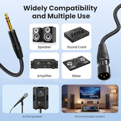 XLR to 1/4, TRS to XLR Male 6ft 2Packs, Quarter Inch (6.35mm) to Microphone Cable Gold-Plated Connectors Nylon Braided for Speakers, Mixers, Amplifiers - size: XLR Male 6ft 2Pack