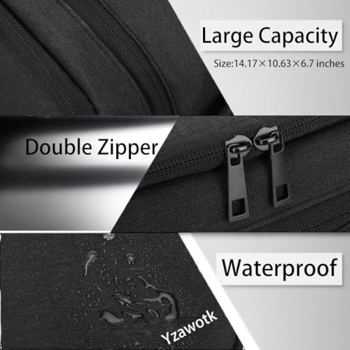 Extra Large Electronics Organizer Travel Case, Cable Organizer Bag with Shoulder Strap, Electronics Accessories Storage Double Layer Bags for Cord, Tablet, Headphone, Charger, Tools, DJ Gifts-Black