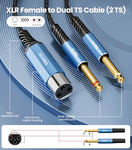 Tisino Female XLR to 1/4" 2 TS Mono XLR Y-Splitter Cable, Unbalanced/10ft - size: 3m/10feet, style: XLR Female to 2 TS