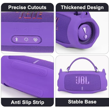 Silicone Cover Case Compatible with Charge 6 Portable Bluetooth Speaker, Portable Protective Travel Case with Shoulder Strap and Carabiner for Charge 6 Wireless Speaker Accessories (Purple)
