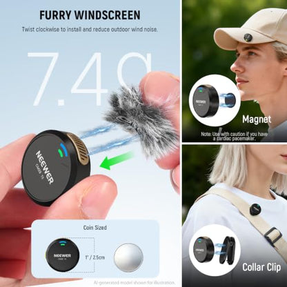 NEEWER CM29 Mini Wireless Microphone, 48KHz/24Bit Noise Cancelling Clip On Lav Mic, 25H Battery, 150m Range, Compatible with iPhone iPad Android DJI Insta360 Camera PC Mac (1RX+2TX+Charging Case) - style: CM29
