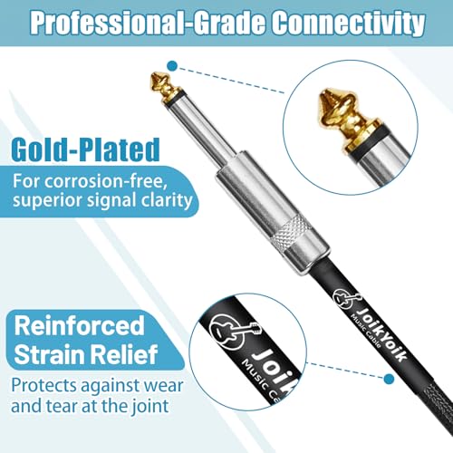 2-Pack 20 Feet Tweed Braided 1/4 Inch TS Guitar Cables, Black | Strain relief, Anti-kink, no signal loss, fit electric guitar, bass, amp - color: Black, size: 20ft