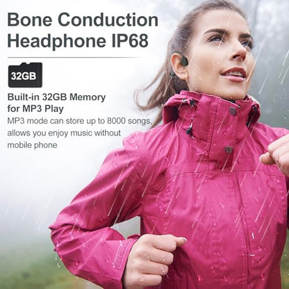 Bone Conduction Headphones Swimming,Waterproof IP68,Bluetooth 5.4, Built-in 32GB TF Swimming Headphones Underwater Music Player, Open Ear Bluetooth Earbuds(Grey)