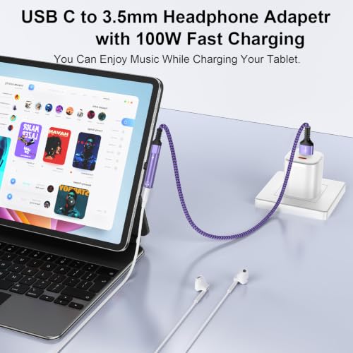 [Apple MFi Certified] 2in1 Lightning to 3.5mm Headphone Adapter and Charger | Lightning to Aux Jack Adapter & Fast Charger iPhone Dongle Audio Splitter for iPhone 14 13 12 11 Pro XR XS Max X 8 7 6 - color: Purple
