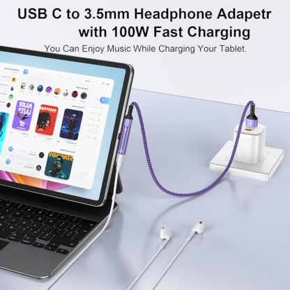 [Apple MFi Certified] 2in1 Lightning to 3.5mm Headphone Adapter and Charger | Lightning to Aux Jack Adapter & Fast Charger iPhone Dongle Audio Splitter for iPhone 14 13 12 11 Pro XR XS Max X 8 7 6 - color: Purple