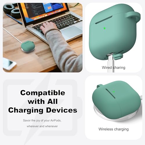 for Airpods 4 Case Cover with Cleaner Kit, Soft Silicone Case with Keychain, Full Protective Cover for Men and Women, Compatible with Apple Latest Airpods 4, Pine Green - color: C Pine Green