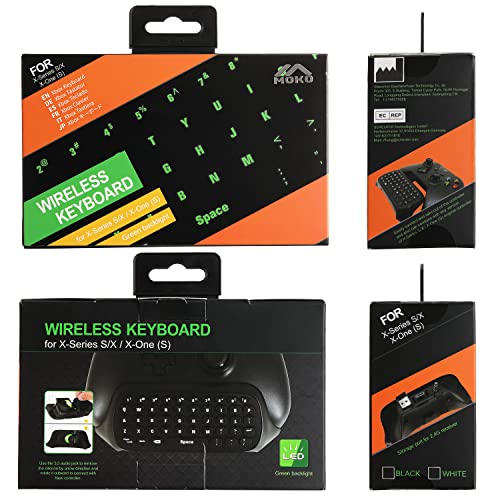 MoKo Green Backlight Keyboard for Xbox One Controller, Black | Wireless Chatpad with Headset & Audio Jack, Accessories fits Xbox One/One S/ Elite/2, Series X/S, 2.4G Receiver Included - color: Black