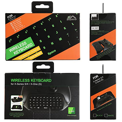 MoKo Green Backlight Keyboard for Xbox One Controller, Black | Wireless Chatpad with Headset & Audio Jack, Accessories fits Xbox One/One S/ Elite/2, Series X/S, 2.4G Receiver Included - color: Black