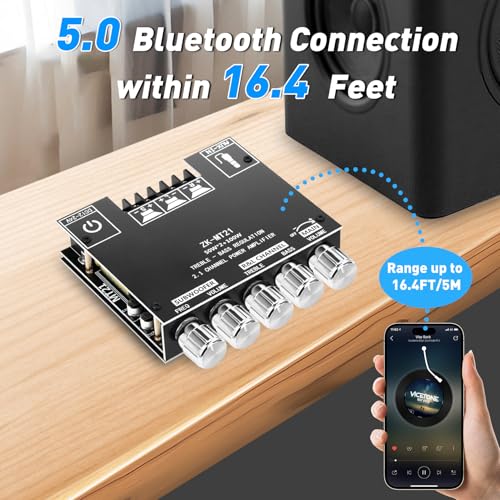 Daakro ZK-MT21 Bluetooth Amplifier Board,50W+50W+100W 2.1 Channel Subwoofer Amp Board with Treble/Bass/Sub Control,DC 9-24V, Bluetooth and AUX Inputs, DIY Wireless Speakers AMP Board, Password Free - color: ZK-MT21