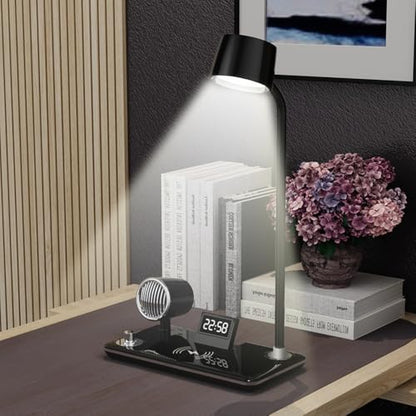 IHAO Smart LED Desk Lamp with Wireless Charger & Bluetooth Speaker, 15W Fast Charging Station for Phone & Earbuds Touch Control 3 Light Modes Alarm Clock Adjustable Eye-CareTable Lamp-HYT1772 Black - color: Table Lamp 4in1 with bluetooth speaker HYT1772 B