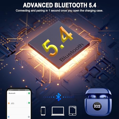 Wireless Earbuds, Bluetooth 5.4 Ear Buds, LED Power Display, 6D Bass Stereo | 4 ENC Noise Cancelling Mic, HiFi Stereo, In-Ear Headphones, 40H Playback Mini Case, IP7 Waterproof Sports, for Android iOS - color: Dark Blue