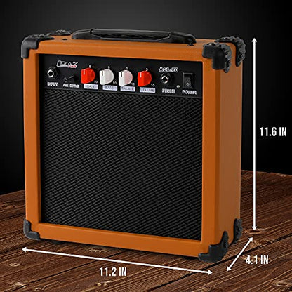 LyxPro Electric Guitar Amp 20 Watt Amplifier Built in Speaker Headphone Jack and Aux Input Includes Gain Bass Treble Volume and Grind - Mahogany - color: Mahogany, size: 20 Watt