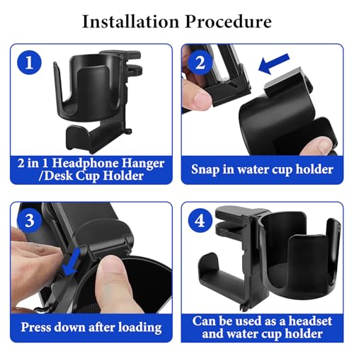 GEEKRIA 2 in 1 Headphone Hanger&Desk Cup Holder, Under Desk Clamp Rotatable Headset Compatible with Sennheiser, Bose, Beats, Razer, HyperX, Sony, Suitable for Coffee Mugs, Water Cups (Black) - color: Black