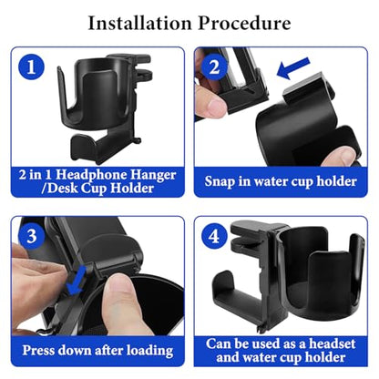 GEEKRIA 2 in 1 Headphone Hanger&Desk Cup Holder, Under Desk Clamp Rotatable Headset Compatible with Sennheiser, Bose, Beats, Razer, HyperX, Sony, Suitable for Coffee Mugs, Water Cups (Black) - color: Black