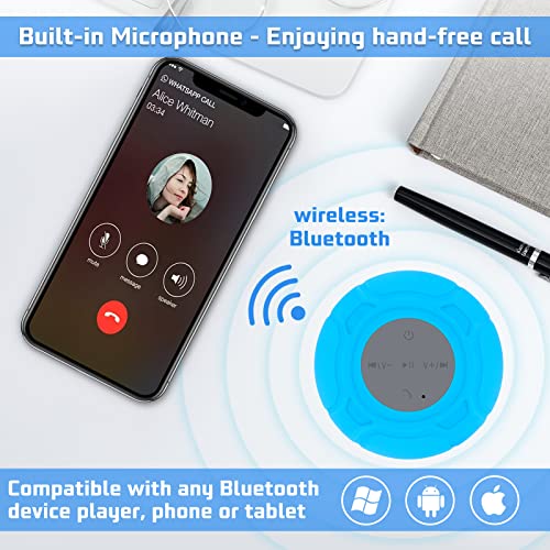 Waterproof Bluetooth Shower Speaker Portable Wireless Water-Resistant Speaker Suction Cup,Built-in Mic Gifts for Kids Speakerphone for iPhone Phone Tablet Bathroom Kitchen - Blue - color: Blue