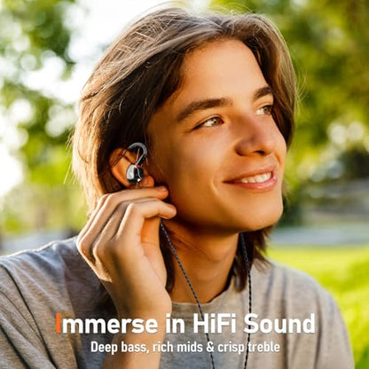 Audiovance Vibes 202M HiFi Wired Earbuds in-Ear Monitor Headphones with Mic | Clear Sound, Deep Bass, Noise-Isolating Ear Buds, Silver-Plated Cord, Gaming IEM Earphones, Comfort Fit, Case, 3.5mm Plug