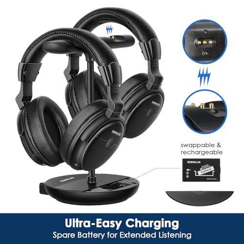 SIMOLIO Dual Wireless TV Headphones for Seniors, Bluetooth for PC/TV, 829D2 | Clear Voice & Loud Volume, OPT/AUX Passthrough to Soundbar, L/R Audio Balance, Ambient Sound Mode, Spare Battery, 164ft Range - style: Two Headsets