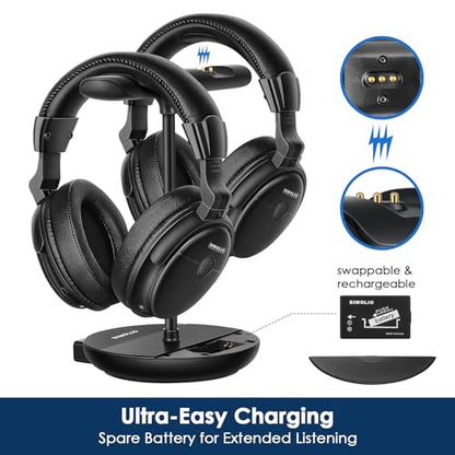 SIMOLIO Dual Wireless TV Headphones for Seniors, Bluetooth for PC/TV, 829D2 | Clear Voice & Loud Volume, OPT/AUX Passthrough to Soundbar, L/R Audio Balance, Ambient Sound Mode, Spare Battery, 164ft Range - style: Two Headsets