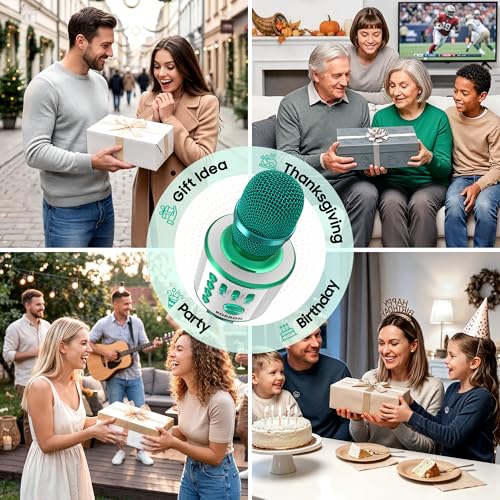 BONAOK Wireless Bluetooth Karaoke Microphone, 3-in-1 Portable Handheld Mic Speaker for All Smartphones, Gifts for Boys Kids Adults All Age Q37(Green) - color: Green