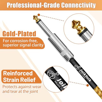 2-Pack 6.6ft Tweed braided 1/4 Inch TS Guitar Cables, Yellow & Brown | Strain relief, Anti-kink, no signal loss, fit electric guitar, bass, amp - color: Yellow, size: 6.6ft