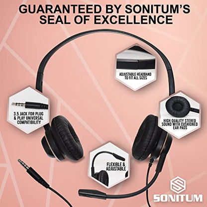 Sonitum Headset with Microphone - Noise Canceling Computer Headset for Office, Meetings, Chat- Comfortable Over-Ear PC Headphones with Rotating Mic- 3.5 Jack for Universal Connectivity (1 Pack) - size: 1 Pack