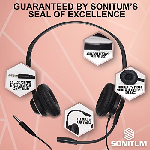 Sonitum Bulk Headsets With Microphone (10 Pack) - Noise Canceling Computer Headset For Office, Meetings, Chat- Comfortable Over-Ear PC Headphones With Rotating Mic- 3.5 Jack For Universal Connectivity - size: 10 Pack