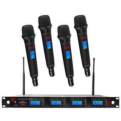 Nady 4W-1KU-HT-NEUS Quad True Diversity 1000-Channel Professional UHF Wireless System with 4 Handheld Microphones – Autoscan – Automatic Transmitter Pairing – All Metal Construction - size: Quad Transmitter, style: Handheld Microphone System