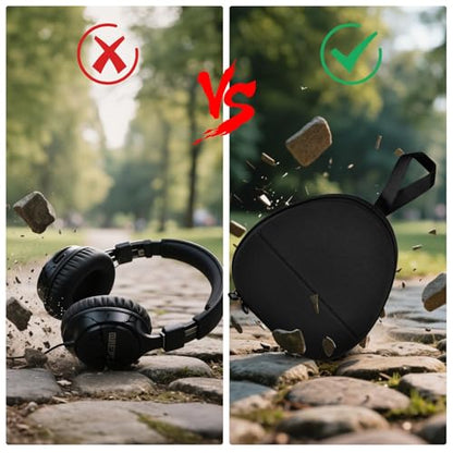 GWCASE Headphone Travel Case with Secure Strap and Accessory Pocket, Black | Hard Shell Protection, Fits Most Foldable Over-Ear Headphones, 7.87 x 6.8 x 0.9 in Interior, for Daily Carry, Case Only - color: Black